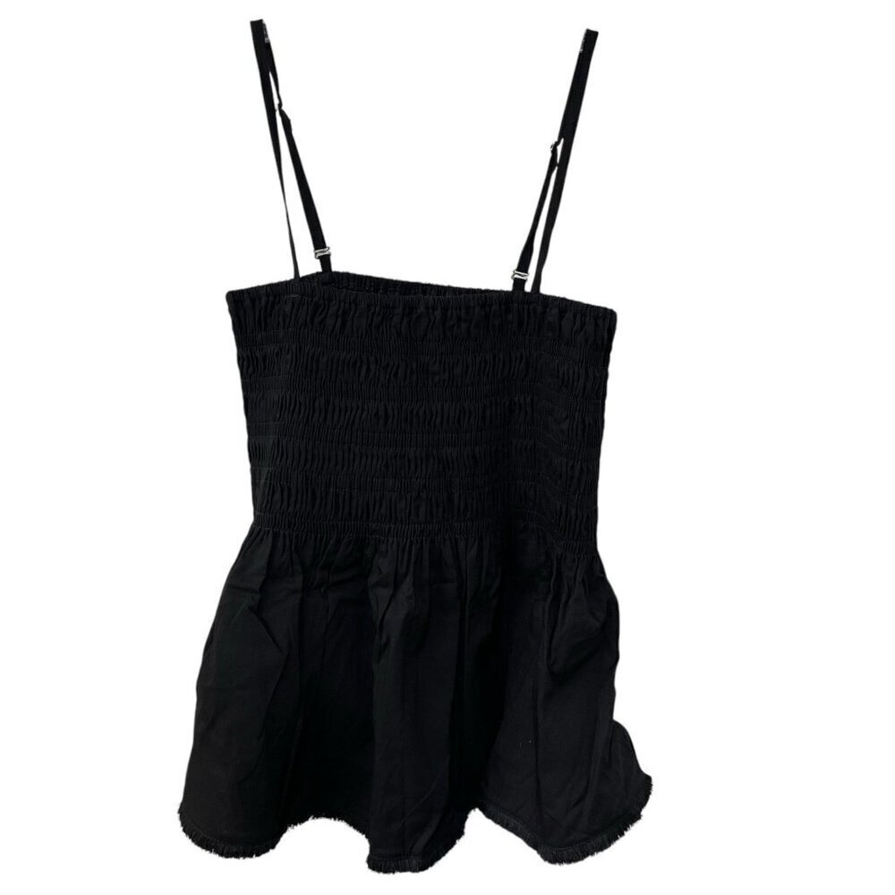 OGL Smocked Opal Tank Top Small Peplum Fringe Baby Doll Y2K Black NWT